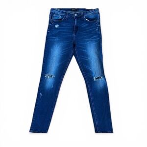 Flying Monkey Distressed Skinny Jeans Size 29 Medium Wash Knee Rip Stretch Denim